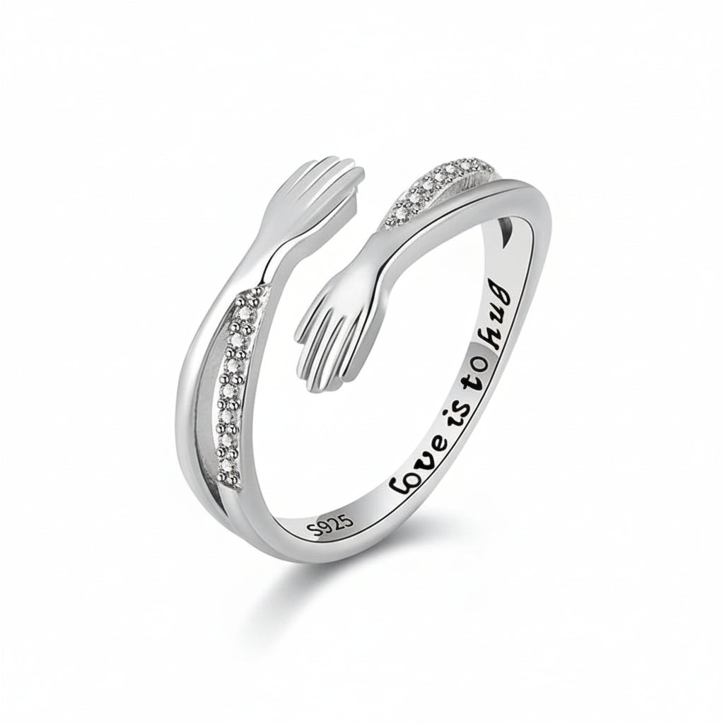 Anello Regolabile Design Abbraccio Fascia Aperta Gioiello Regalo d'Amore
