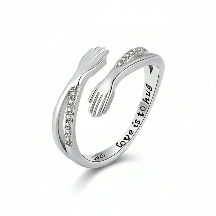 Anello Regolabile Design Abbraccio Fascia Aperta Gioiello Regalo d'Amore
