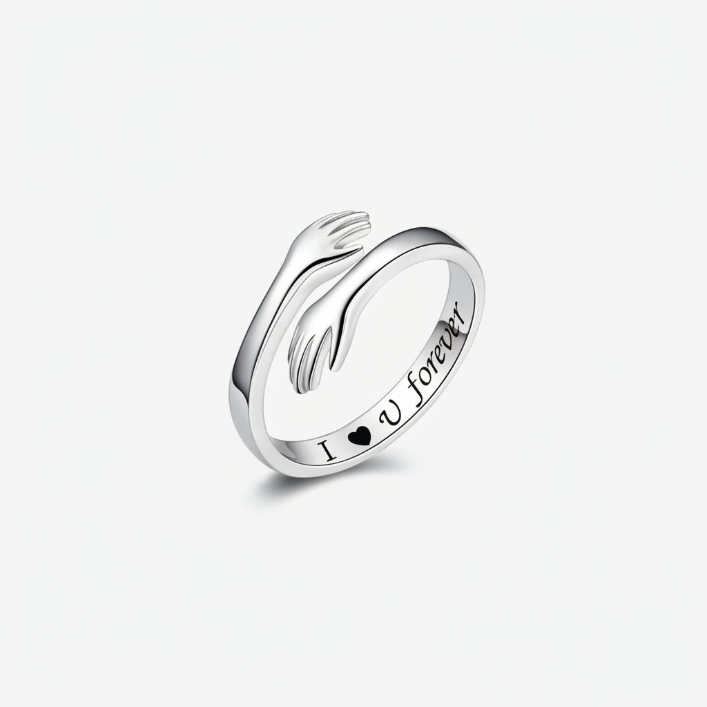 Anello Regolabile Design Abbraccio Fascia Aperta Gioiello Regalo d'Amore