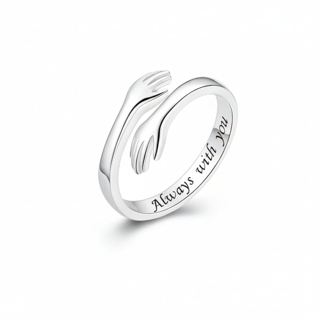 Anello Regolabile Design Abbraccio Fascia Aperta Gioiello Regalo d'Amore