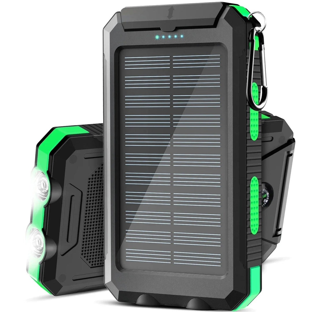 Solar Power Bank With Dual USB Outputs IP67 Waterproof LED Flashlight And Carabiner - Image 4