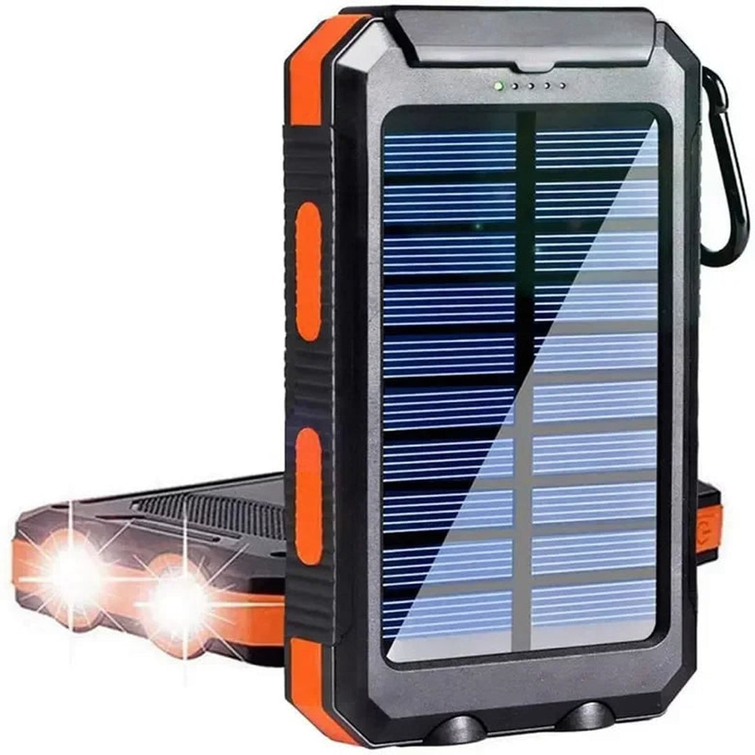 Solar Power Bank With Dual USB Outputs IP67 Waterproof LED Flashlight And Carabiner - Image 3