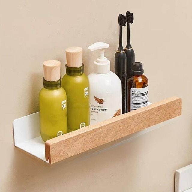 Solid Wood Bathroom Wall Shelf With Self-Adhesive Mounting - Image 8
