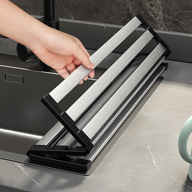 Stainless Steel Dish Drainer Rollable Drying Rack For Over The Sink Space-Saving Design - Image 1