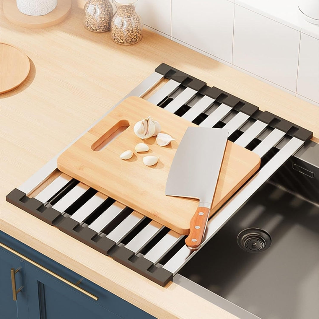 Stainless Steel Dish Drainer Rollable Drying Rack For Over The Sink Space-Saving Design - Image 2