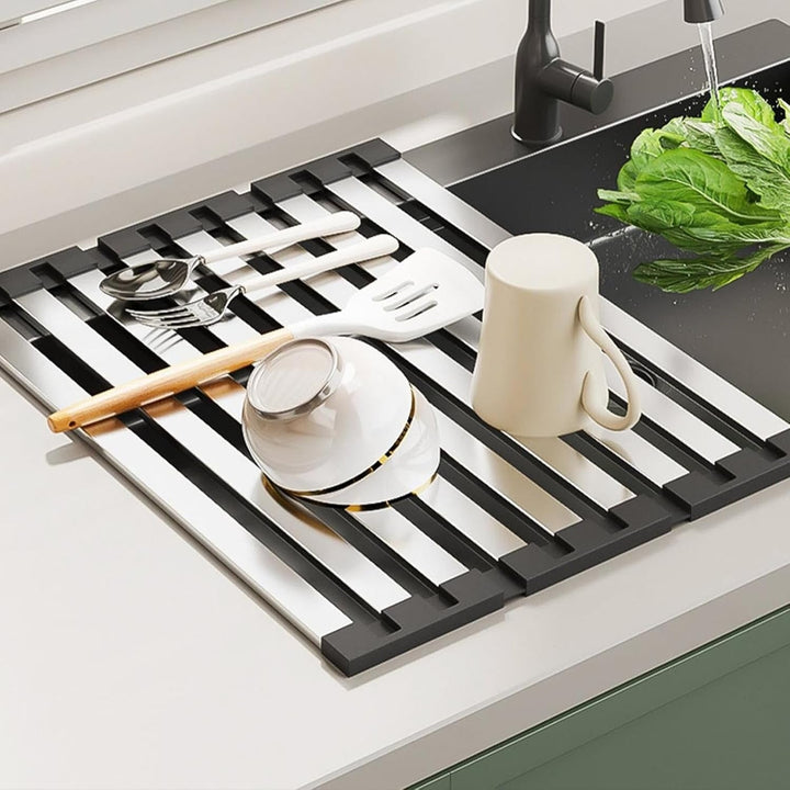 Stainless Steel Dish Drainer Rollable Drying Rack For Over The Sink Space-Saving Design - Image 3
