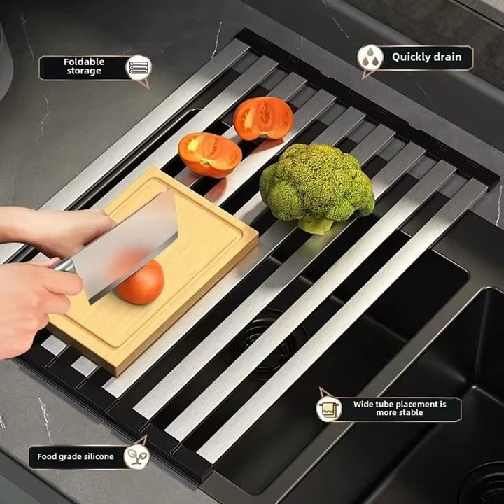 Stainless Steel Dish Drainer Rollable Drying Rack For Over The Sink Space-Saving Design - Image 7