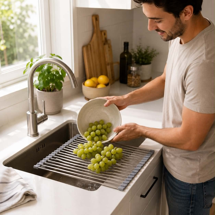 Stainless Steel Folding Drain Rack Expandable Sink Organizer With Space-Saving Kitchen Storage Drying Design - Image 10
