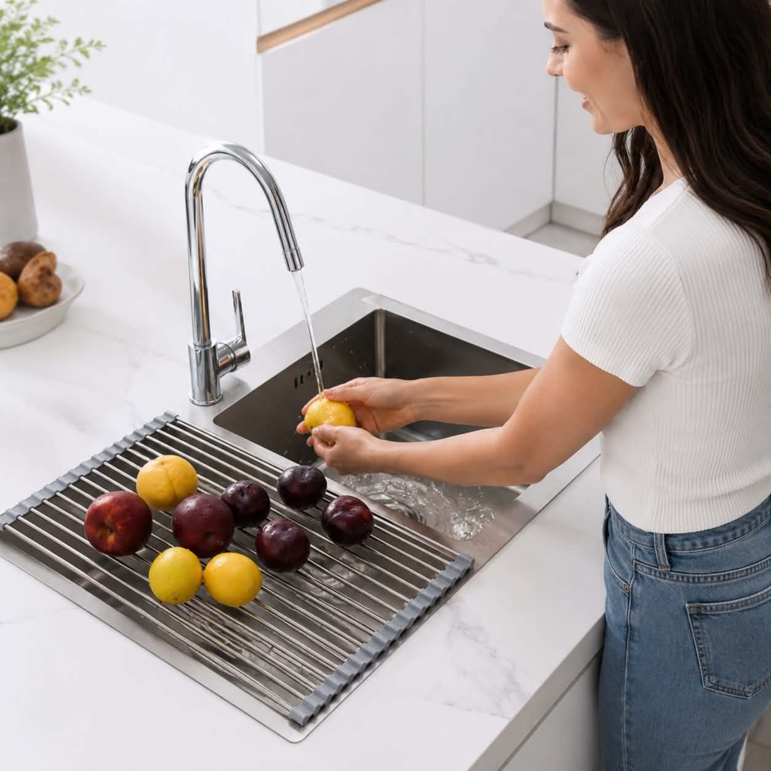 Stainless Steel Folding Drain Rack Expandable Sink Organizer With Space-Saving Kitchen Storage Drying Design - Image 11