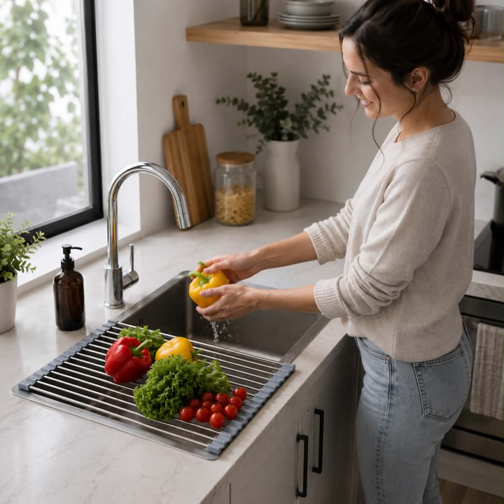 Stainless Steel Folding Drain Rack Expandable Sink Organizer With Space-Saving Kitchen Storage Drying Design - Image 12