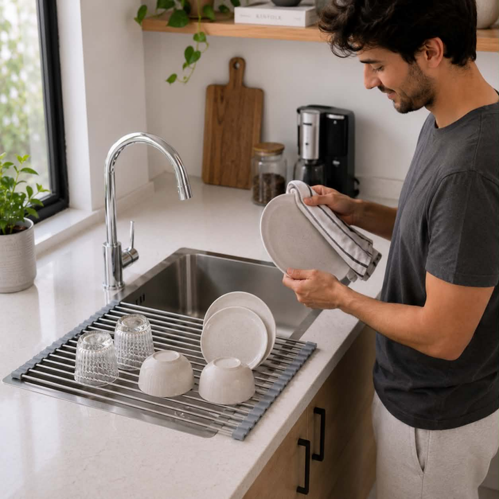 Stainless Steel Folding Drain Rack Expandable Sink Organizer With Space-Saving Kitchen Storage Drying Design - Image 13