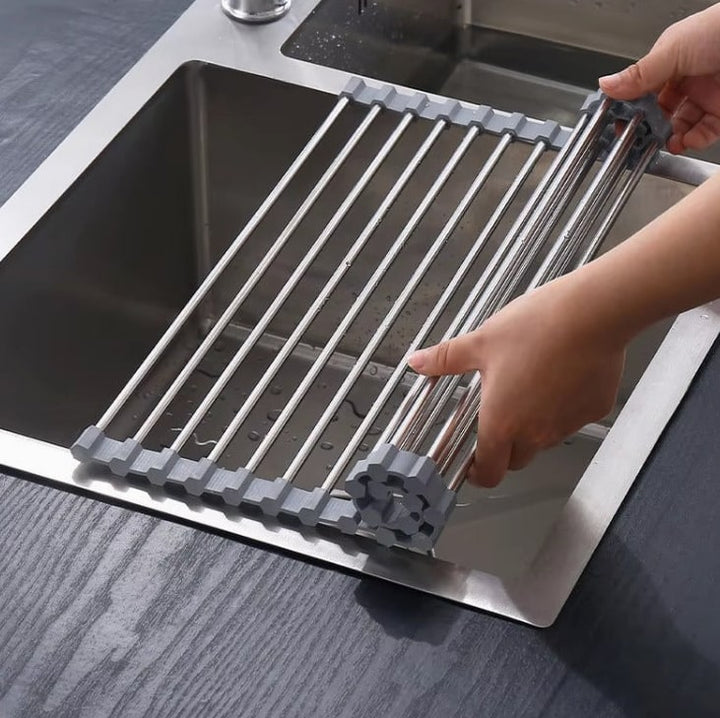 Stainless Steel Folding Drain Rack Expandable Sink Organizer With Space-Saving Kitchen Storage Drying Design - Image 14