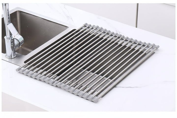 Stainless Steel Folding Drain Rack Expandable Sink Organizer With Space-Saving Kitchen Storage Drying Design - Image 5