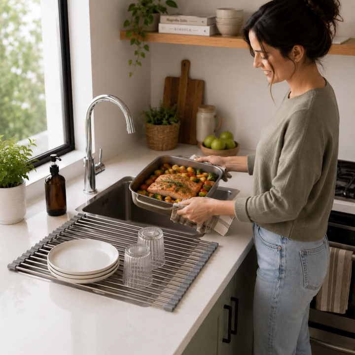 Stainless Steel Folding Drain Rack Expandable Sink Organizer With Space-Saving Kitchen Storage Drying Design - Image 6