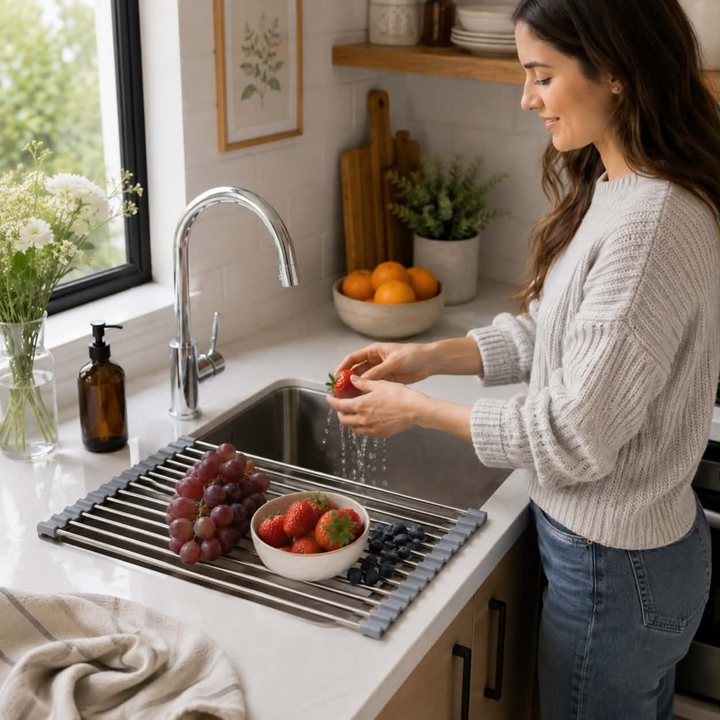 Stainless Steel Folding Drain Rack Expandable Sink Organizer With Space-Saving Kitchen Storage Drying Design - Image 7