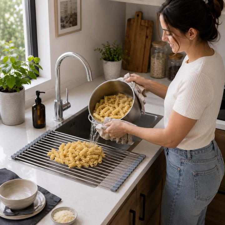 Stainless Steel Folding Drain Rack Expandable Sink Organizer With Space-Saving Kitchen Storage Drying Design - Image 8