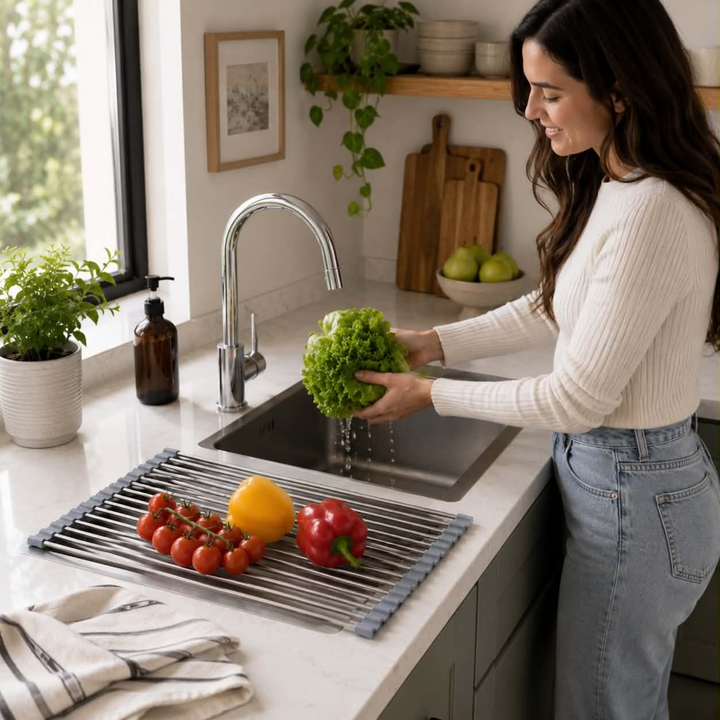 Stainless Steel Folding Drain Rack Expandable Sink Organizer With Space-Saving Kitchen Storage Drying Design - Image 9