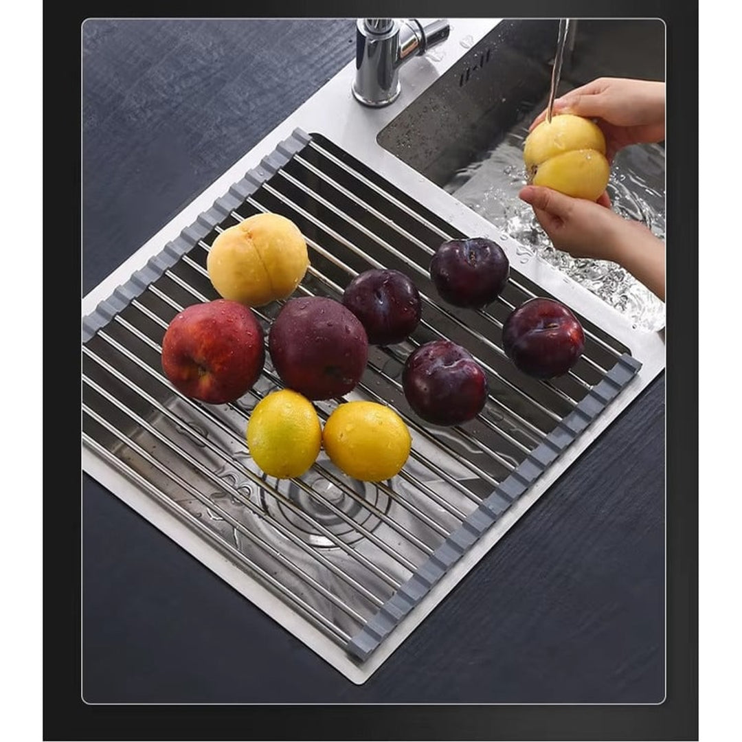Stainless Steel Folding Drain Rack Expandable Sink Organizer With Space-Saving Kitchen Storage Drying Design - Image 1