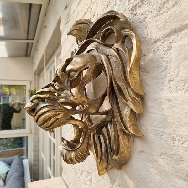 Strong Metal Lion Head Wall Decoration Elegant - Image 1