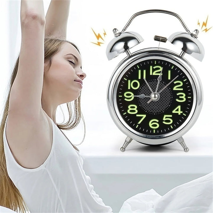 Twin Bell Alarm Clock Retro Silent Quartz With Luminous Dial - Image 4