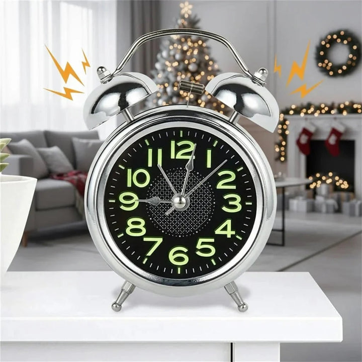 Twin Bell Alarm Clock Retro Silent Quartz With Luminous Dial - Image 1