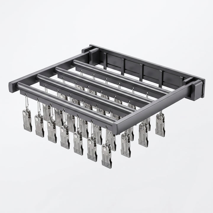 Clothes Drying Rack with Space-Saving Folding and Clip-On - Black