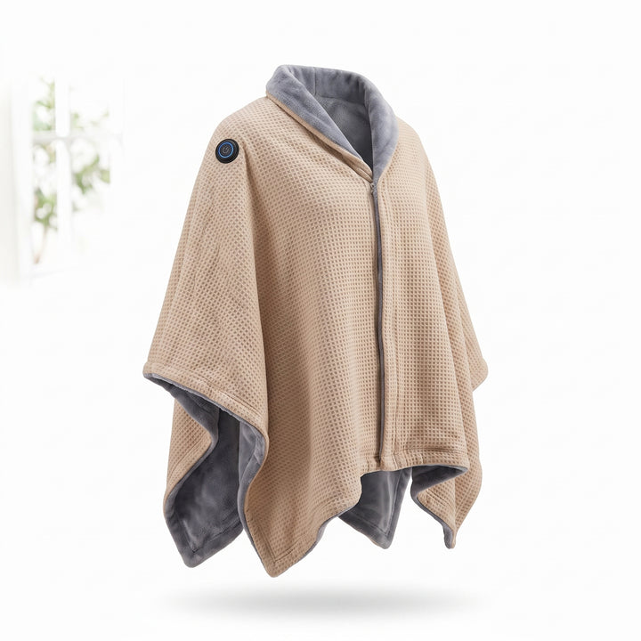 Wearable Heated Blanket with Supportive Poncho Wrap and Zipper Front - Green