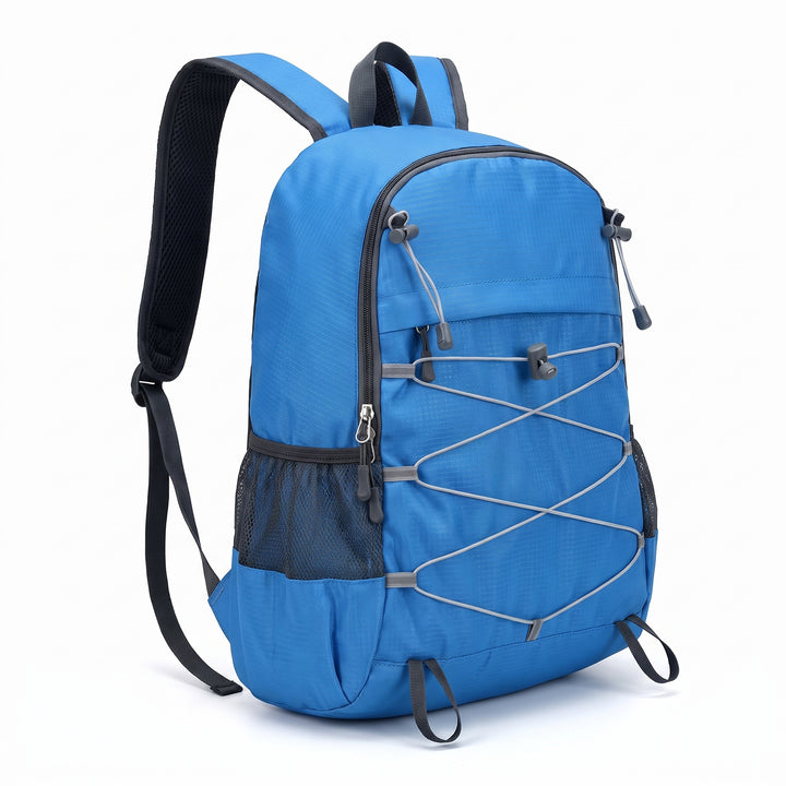 Lightweight Backpack with Adjustable Compact Design and Cord-Closure - Light Blue