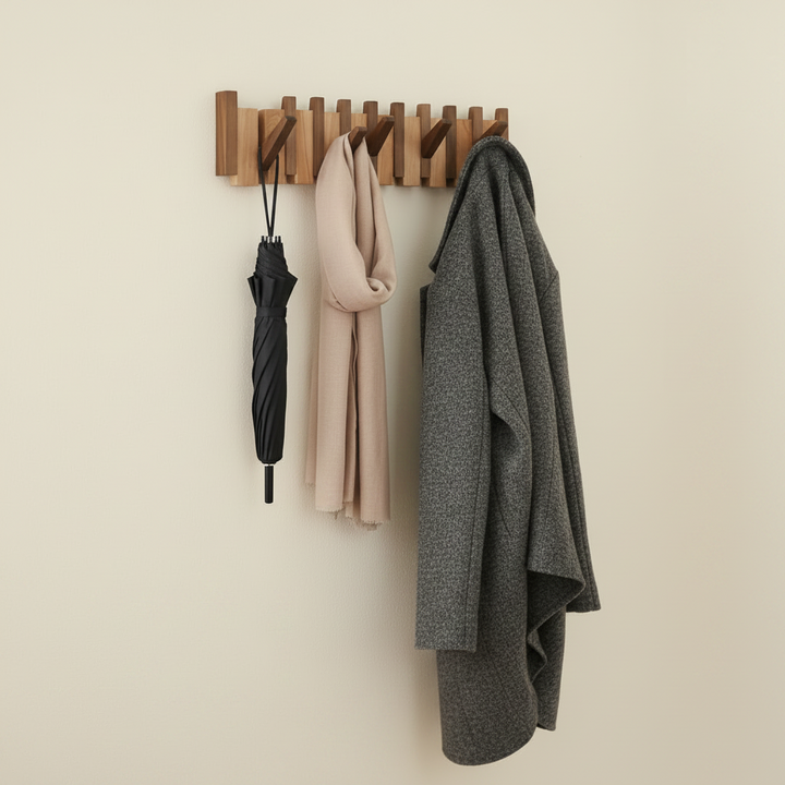 Wall-Mounted Coat Rack Wooden Entryway 6 Hooks Design - Image 1