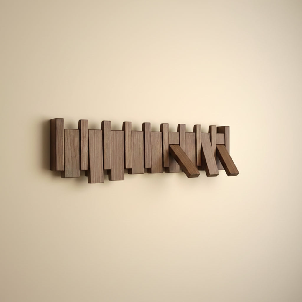 Wall-Mounted Coat Rack Wooden Entryway 6 Hooks Design - Image 11