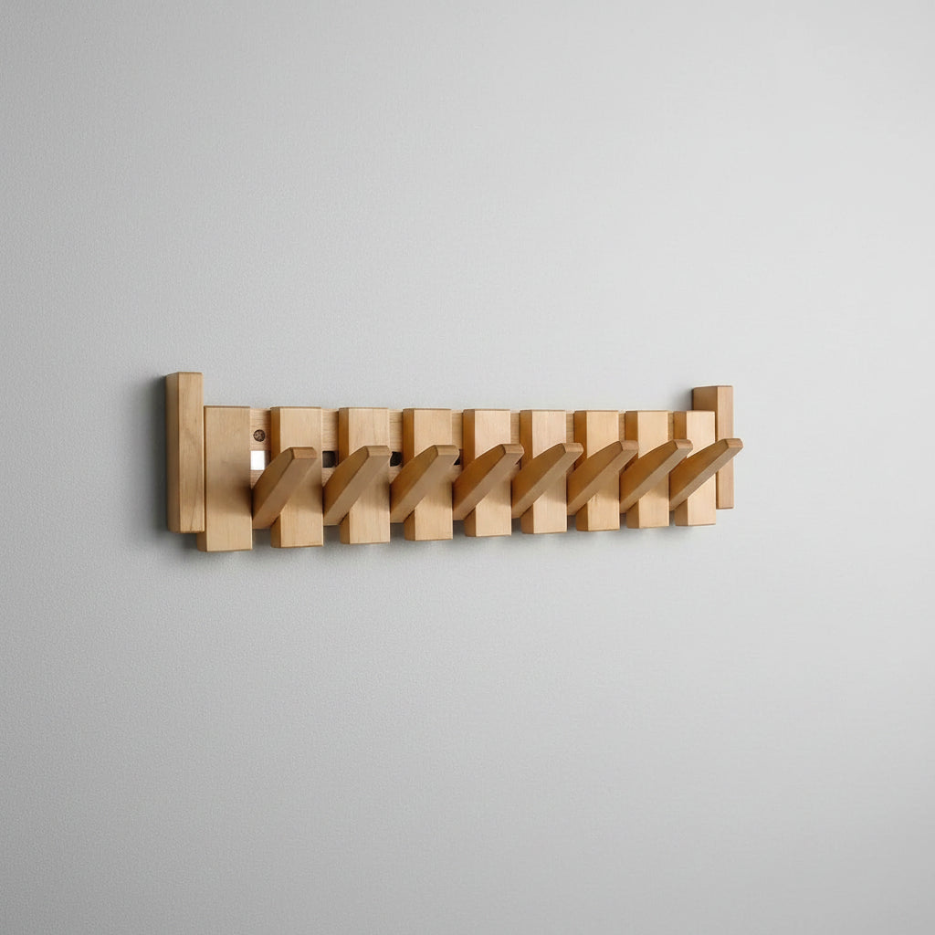 Wall-Mounted Coat Rack Wooden Entryway 6 Hooks Design - Image 12