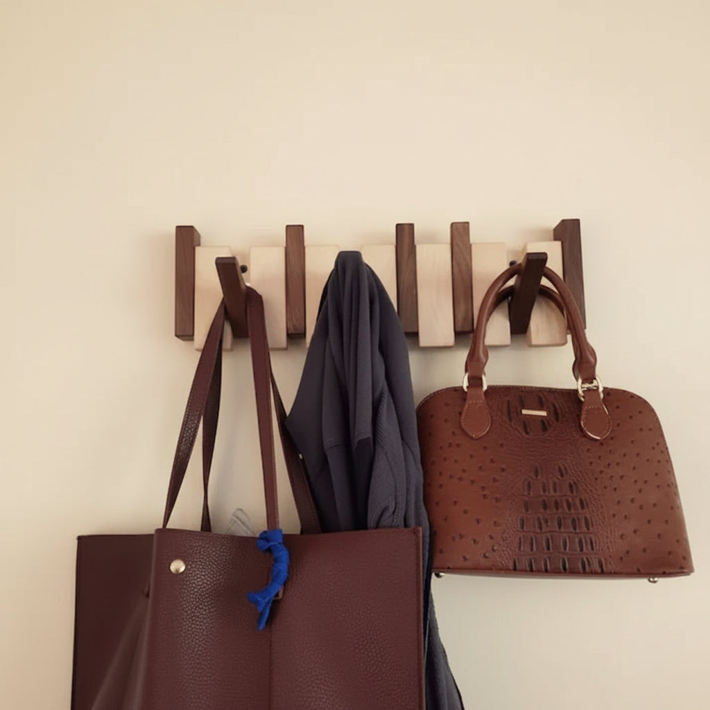 Wall-Mounted Coat Rack Wooden Entryway 6 Hooks Design - Image 2