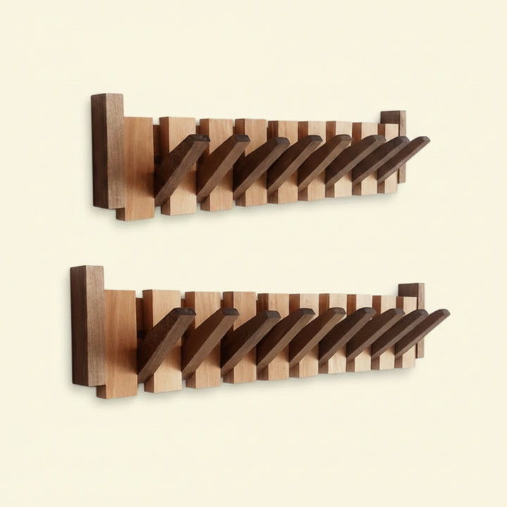Wall-Mounted Coat Rack Wooden Entryway 6 Hooks Design - Image 5