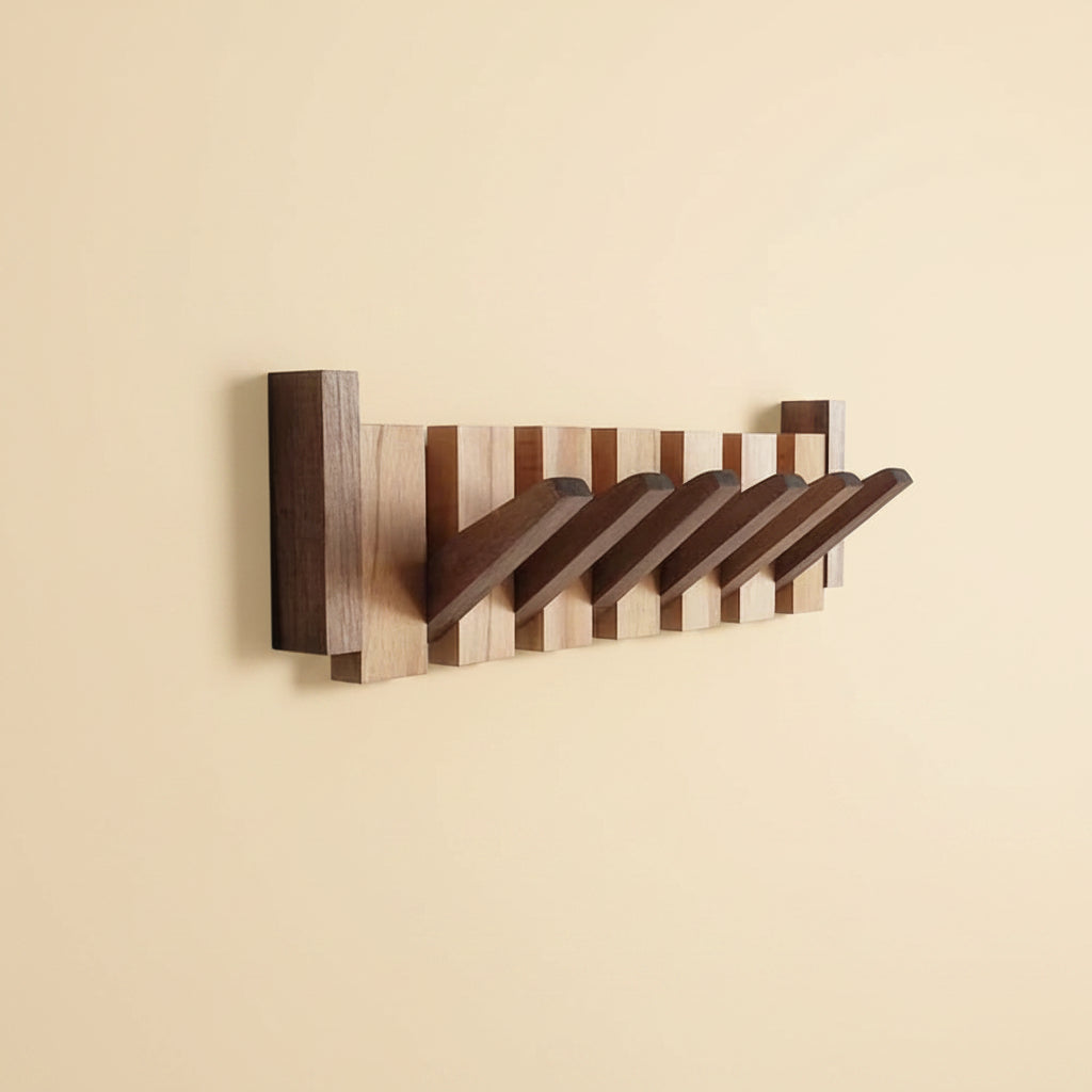 Wall-Mounted Coat Rack Wooden Entryway 6 Hooks Design - Image 7