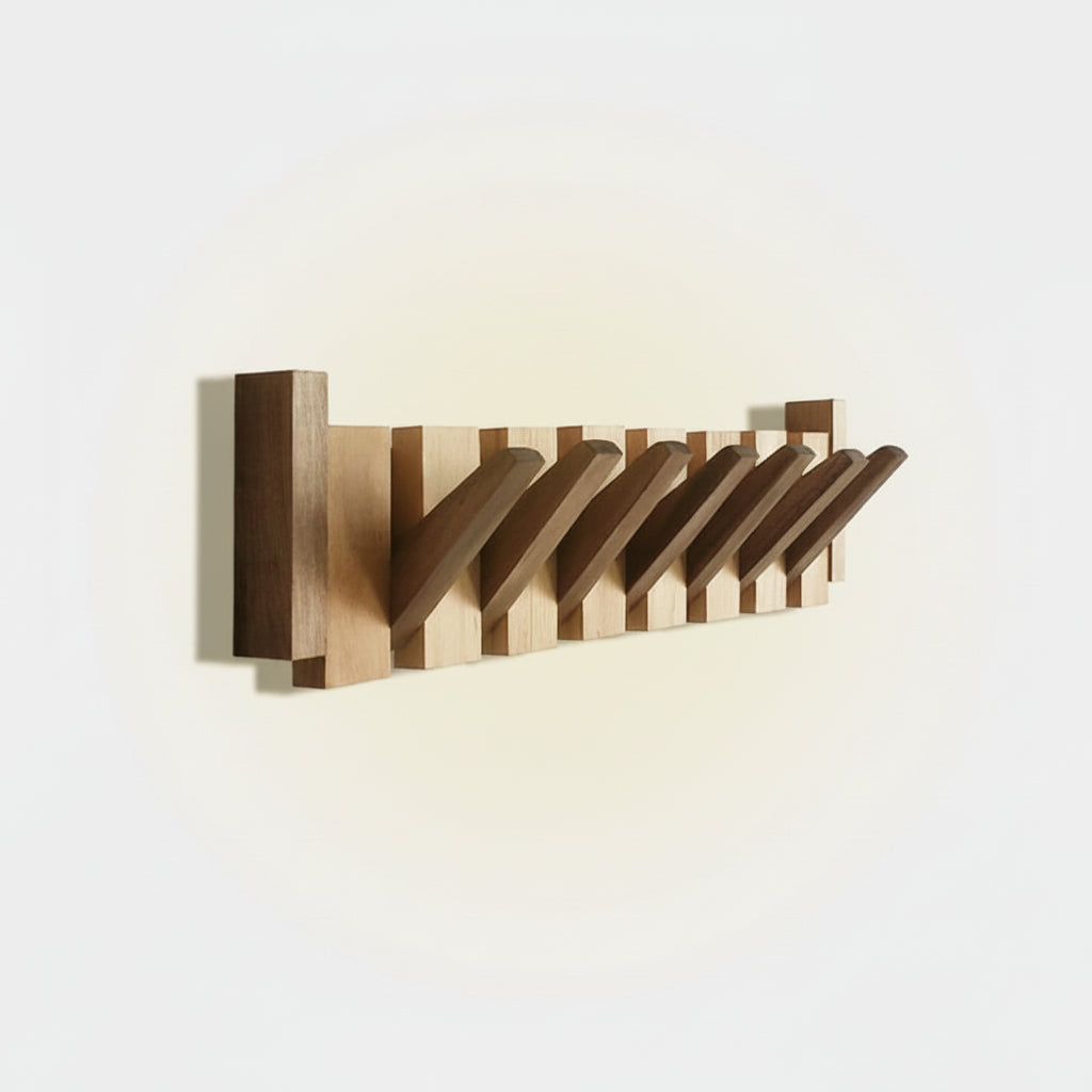 Wall-Mounted Coat Rack Wooden Entryway 6 Hooks Design - Image 8