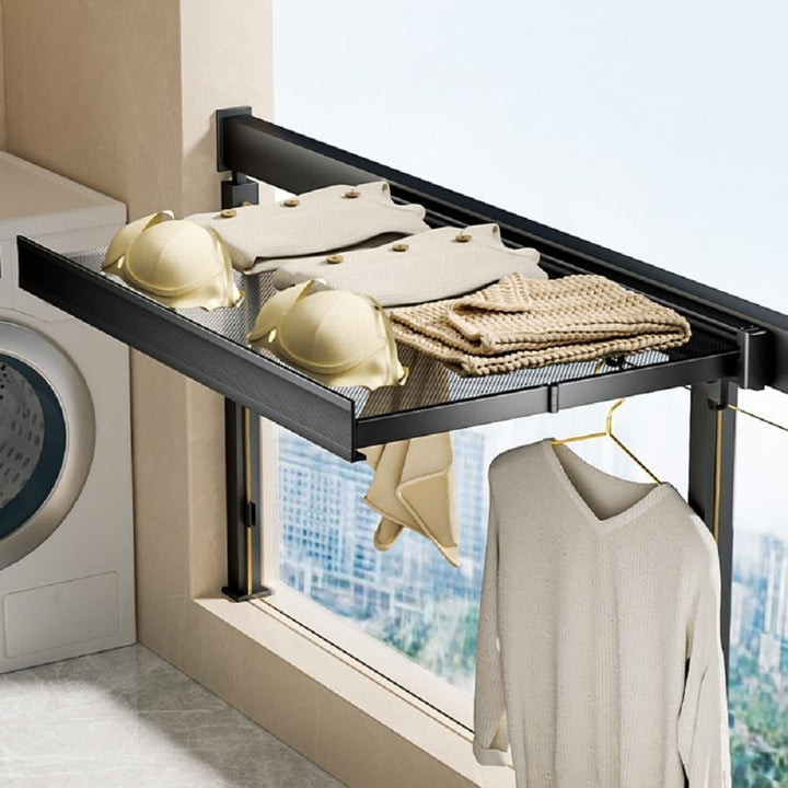 Wall Mounted Drying Rack Foldable Drying Rack With Mesh Surface And Hooks Space-Saving Wall Mount Design - Image 1