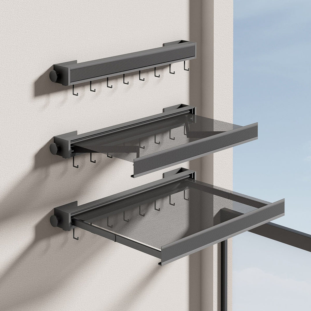 Wall Mounted Drying Rack Foldable Drying Rack With Mesh Surface And Hooks Space-Saving Wall Mount Design - Image 4