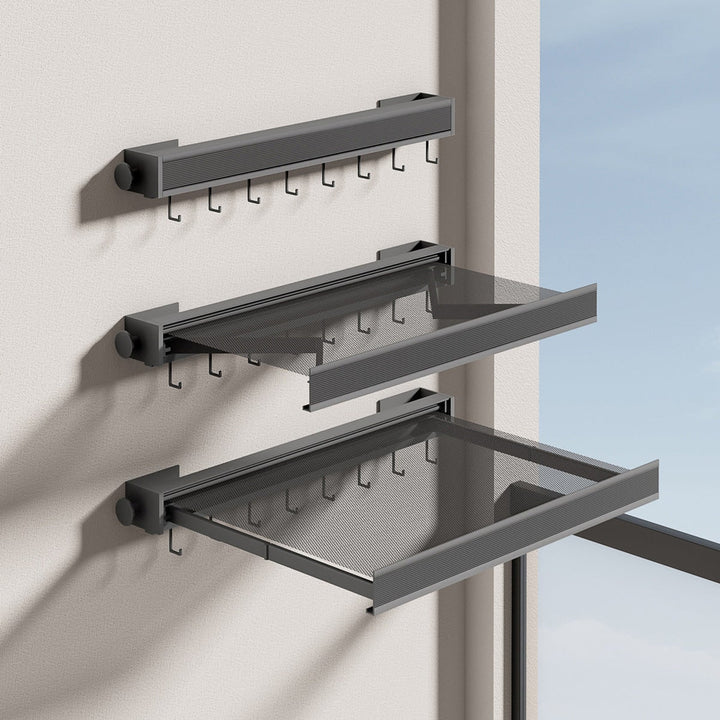 Wall Mounted Drying Rack Foldable Drying Rack With Mesh Surface And Hooks Space-Saving Wall Mount Design - Image 4