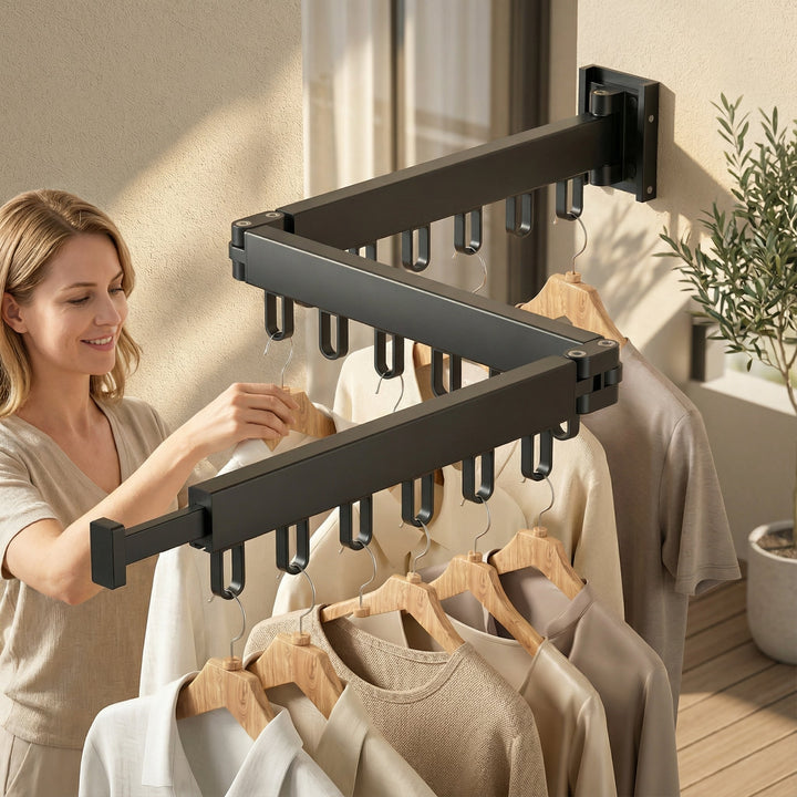 Wall Mounted Drying Rack Retractable Garment Drying Rack With Space-Saving Foldable Design And Robust Construction - Image 6