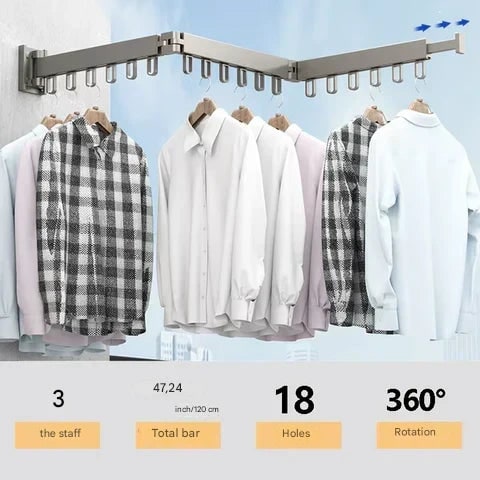 Wall Mounted Drying Rack With Retractable 3-Fold Bar And High Load Capacity Folds Compactly Against Wall For Space-Saving Storage - Image 10