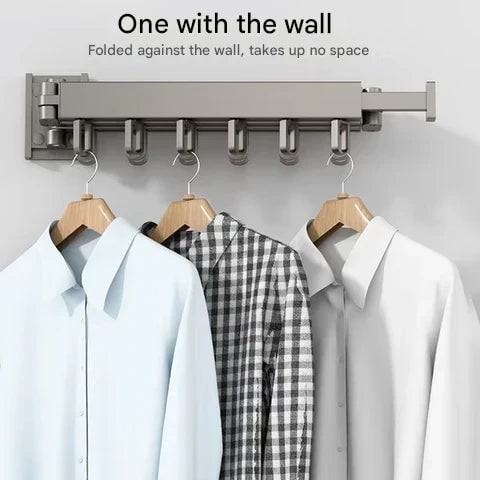 Wall Mounted Drying Rack With Retractable 3-Fold Bar And High Load Capacity Folds Compactly Against Wall For Space-Saving Storage - Image 15
