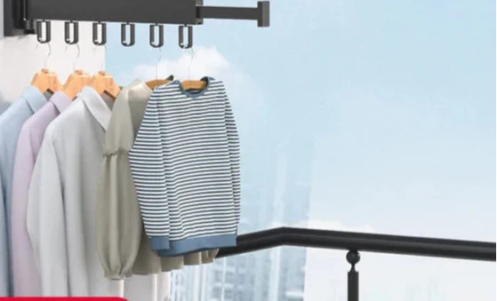 Wall Mounted Drying Rack With Retractable 3-Fold Bar And High Load Capacity Folds Compactly Against Wall For Space-Saving Storage - Image 4