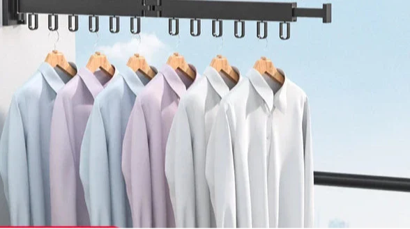 Wall Mounted Drying Rack With Retractable 3-Fold Bar And High Load Capacity Folds Compactly Against Wall For Space-Saving Storage - Image 5