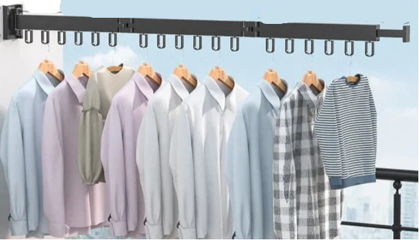 Wall Mounted Drying Rack With Retractable 3-Fold Bar And High Load Capacity Folds Compactly Against Wall For Space-Saving Storage - Image 7