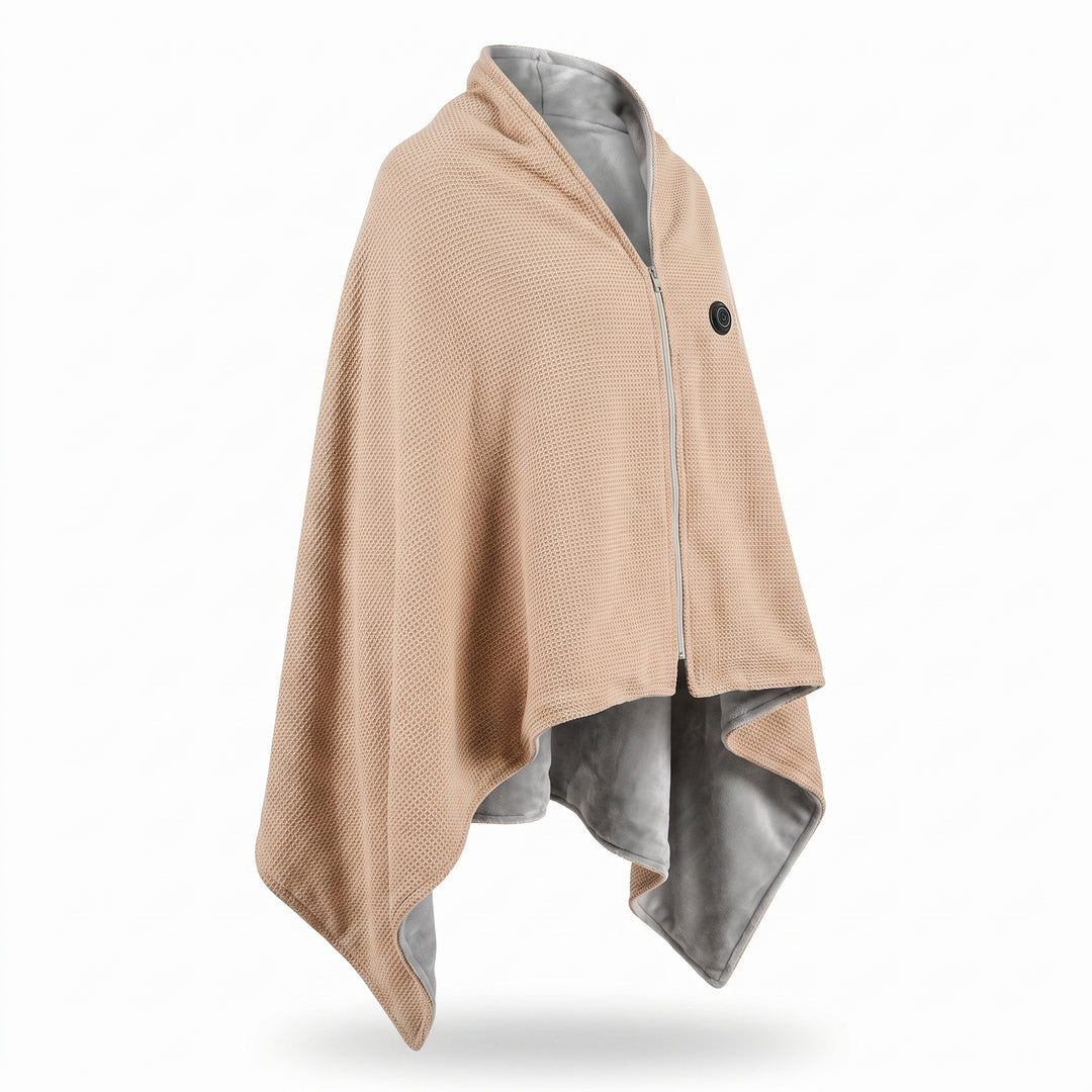 Wearable Heated Blanket with Supportive Poncho Wrap and Zipper Front - angle