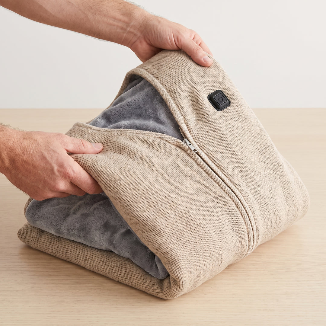 Wearable Heated Blanket with Supportive Poncho Wrap and Zipper Front - scale
