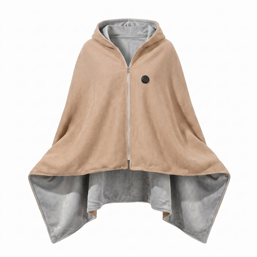 Wearable Heated Blanket with Supportive Poncho Wrap and Zipper Front - studio