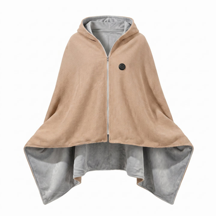 Wearable Heated Blanket with Supportive Poncho Wrap and Zipper Front - studio