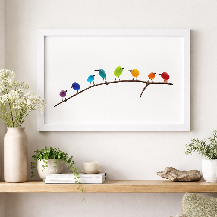 Wall Art Sea Glass Birds Driftwood Coastal Home Decor