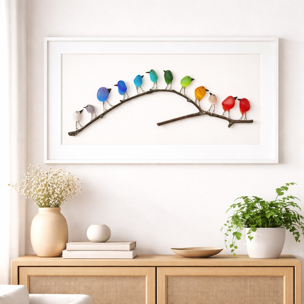 Wall Art Sea Glass Birds Driftwood Coastal Home Decor